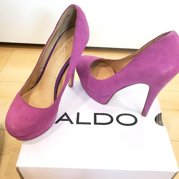 🎀ALDO Womens High Heel Pumps Platform Stiletto Purple Suede Leather - Picture 2 of 4